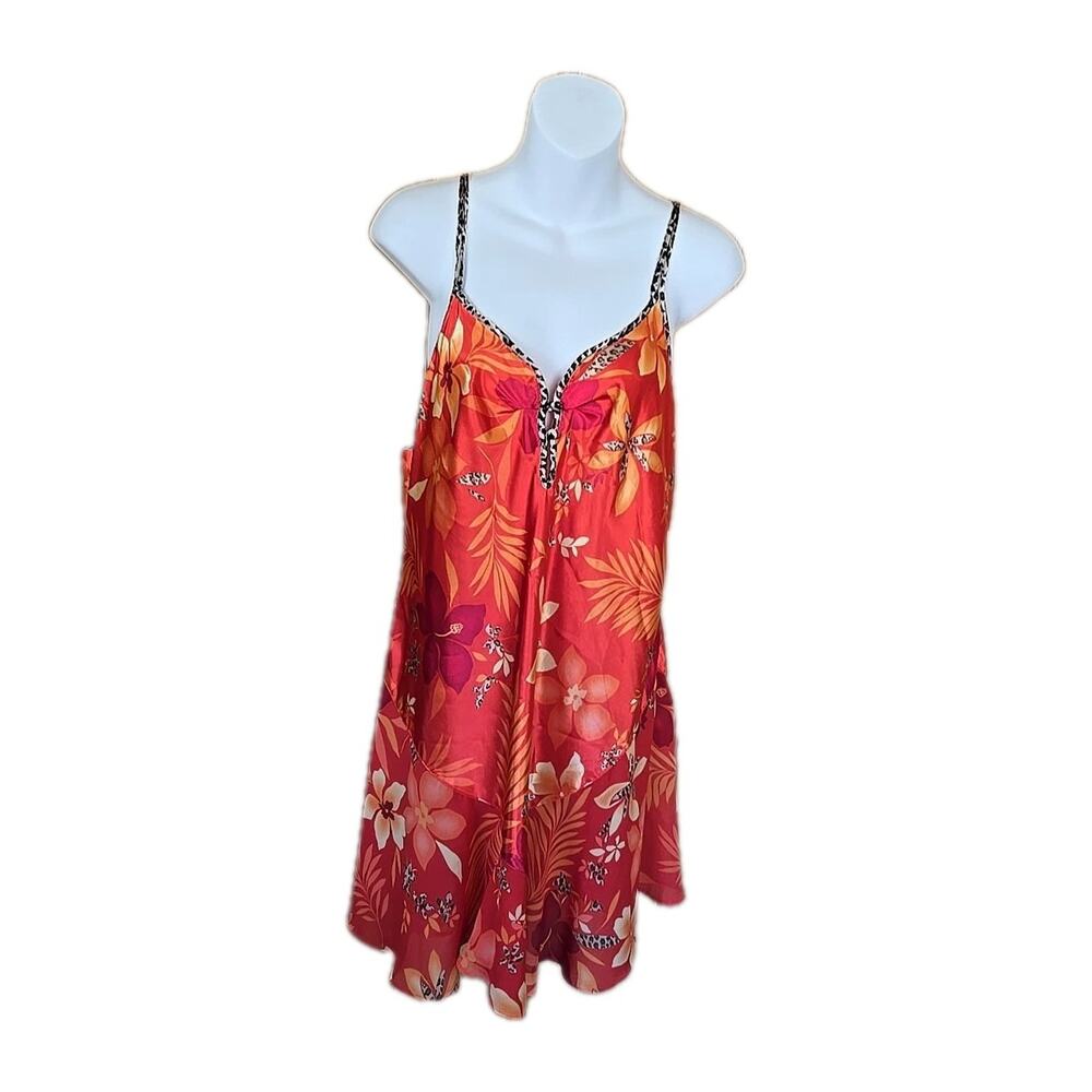 Secret Treasures Women's Sexy Nightgown Large Orange Floral Animal Print Straps